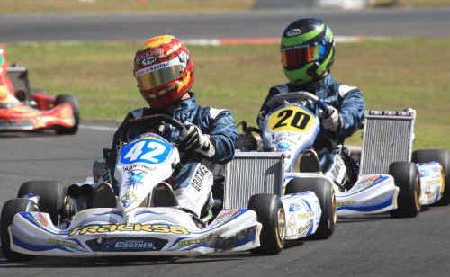 John Grother leads his CIK Series team-mate Cian Fothergill in round three of the series held at Eastern Creek over the weekend. John Grother leads his CIK Series team-mate Cian Fothergill in round three of the series held at Eastern Creek over the weekend.